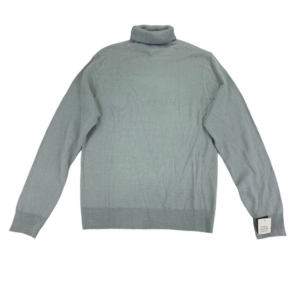 And Now This Mens Solid Ribbed Turtleneck Acrylic Knit Sweater Gray S